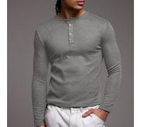 Shein Camisa de punto de gofre de manga larga con ajuste slim y botones delanteros para hombre, parte esencial de la cápsula de armario para otoño e inviern