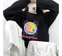 Shein Camisa deportiva para mujer de algodón con estampado de Bob Esponja y Patricio, sudadera con capucha de hombros caídos, curva y oversize, tela gruesa
