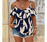Shein Camisa estampada para mujer de talla grande, adecuada para citas, romántica, vacaciones, casual, diario, de moda, versátil, primavera/verano