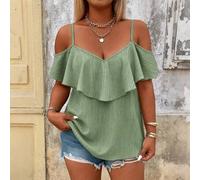 Shein Camisa estampada para mujer de talla grande, cita romántica, vacaciones, casual, diario, de moda, versátil, adecuada para primavera y verano