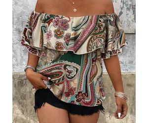 Shein Camisa estampada para mujer talla grande, adecuada para primavera/verano, cita romántica, uso diario, versátil, de moda, casual, ir al trabajo, vacaci