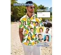 Shein Camisa hawaiana personalizada, con retratos masculinos/femeninos, miembros de la familia, mascotas, dibujos animados, camisas temáticas de vacaciones