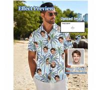 Shein Camisa hawaiana personalizada, con retratos masculinos/femeninos, miembros de la familia, mascotas, diseños temáticos de dibujos animados y feriados