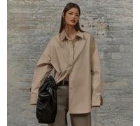 Shein Camisa holgada con botones, cuello y bajo curvo, elegante, cápsula de armario, uso diario, aeropuerto, vacaciones, otoño, vuelta al colegio, trabajo,