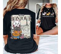 Shein Camisa holgada y oversize de Disney The Aristocats "Bonjour desde 1970", Camisa "Todos quieren ser un gato", Camisa de vacaciones familiares, Camisa d
