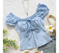 Shein Camisa informal con atadura al frente y botones con textura, ideal para vacaciones, para gente joven