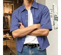 Shein Camisa informal de manga corta con botones al frente y estampado a cuadros para uso diario de hombres