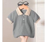 Shein Camisa polo de algodón de manga corta con botones, estilo clásico de punto de gofre gris, para bebé niño, ideal para volver al colegio, días laborales