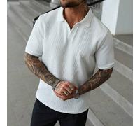 Shein Camisa polo de jacquard premium para hombres, un regalo de moda para novios o esposos. Camisa polo texturizada para hombres, blanca y texturizada. Art