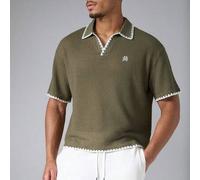 Shein Camisa polo de punto de gofre con ribete de contraste de puntada de látigo, cuello, abertura delantera y manga corta para verano