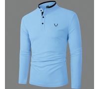 Shein Camisa polo formal de manga larga con media cremallera y bordado de asta de ciervo para hombre, otoño, para otoño, ceremonia