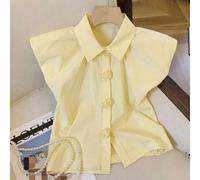 Shein Camisa suelta de mujer de un solo pecho con cuello floral 3D y mangas cortas, adecuada para citas y salidas de verano