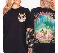 Shein Camisa tipo bandana de doble cara con estilo acuarela de Bambi de Disney en marrón, camiseta linda de Bambi niño y amigos, camiseta del Reino Animal,