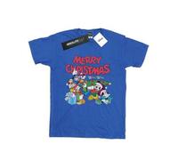 Shein Camisa tipo novio de algodón con diseño de Mickey y sus amigos "Deseos de invierno" para mujeres/damas (Azul Real)