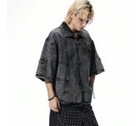 Shein Camisa vaquera de manga corta holgada con botones delanteros para hombre