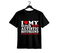 Shein Camiseta 100% algodón "Amo a mis amigos autistas" "Amo a mi novio autista", Camiseta de algodón para niños, Ropa para niñas preadolescentes para l