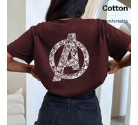 Shein Camiseta 100 % algodón con estampado de Los Vengadores, ideal para primavera/verano, cuello redondo, manga corta, para mujer, ideal para citas.