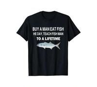 Shein Camiseta 100 % algodón "Man Eat Fish, He Day, Teach FishMan, To A Lifetime"