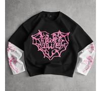 Shein Camiseta 2 en 1 Manfinity Streetrush para hombre, rosa claro, otoño, gráfico Y2K City Break, estampado de ángel y cupido, corazón bordado, estilo stre
