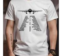 Shein Camiseta Airplane Alpha Bravo Charlie, cuello redondo para hombre, 220 g/m², verano, algodón puro, manga corta (1 pieza)
