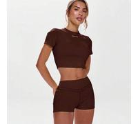 Shein Camiseta ajustada de manga corta y cuello redondo, activa, para entrenamiento, gimnasio, pádel, tenis, pickleball, gimnasio y fitness en otoño e invie