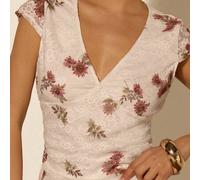 Shein Camiseta ajustada de mujer con cuello en V profundo, estampado floral y encaje, versátil para ir al trabajo, oficina, salidas y citas de primavera