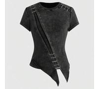 Shein Camiseta ajustada de mujer con dobladillo asimétrico y decoración de clips de papel con estilo punk Y2K