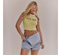 Shein Camiseta ajustada para bebé con estampado gráfico de panel de contraste "Ciao Bello", primavera verano, linda, vacaciones, playa, uso diario casual, s