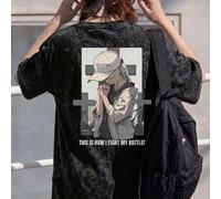 Shein Camiseta ajustada suave y cómoda, estilo de calle inspirado en Pinterest, gráfico de una chica anime orando y motivacional, camiseta gráfica de lavado