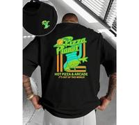 Shein Camiseta Alien Pizza Planet, 100% algodón, cuello redondo, corte holgado, cómoda, diseño gráfico, estampado a doble cara.