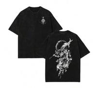 Shein Camiseta Anime Elden Ring Maliketh Lavado Vintage para Hombres y Mujeres 100% Algodón Top Streetwear Harajuku Casual Verano 2026 Cuello Redondo