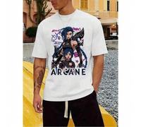 Shein Camiseta Arcane Jinx VI League. Camiseta gráfica clásica de ropa urbana para hombre, algodón duradero, que absorbe el sudor, estampado llamativo ú