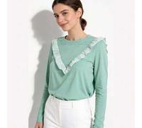 Shein Camiseta Armonías Teen Cuadros en Rosa: Elegancia y Comodidad en Algodón con Volantes, Manga Larga y Cuello Redondo, Disponible en Tallas S, M y L. He