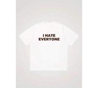 Shein Camiseta básica de manga corta con cuello redondo, versátil y casual, con estampado "I HATE EVERYONE" para parejas