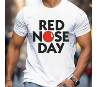 Shein Camiseta benéfica Red Nose Day para hombre, cuello redondo, 220 g/m², verano, algodón puro, manga corta (1 unidad)