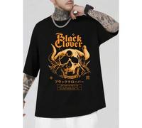 Shein Camiseta Black Clover Skull de algodón premium, informal, cómoda, duradera, con estampado llamativo