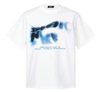 Shein Camiseta blanca casual de cuello redondo y manga corta para hombres con gráfico de letras borrosas