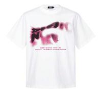 Shein Camiseta blanca casual de cuello redondo y manga corta para hombres con gráfico de letras borrosas