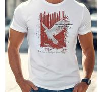 Shein Camiseta blanca de hombre con estampado de pájaros volando, cuello redondo, 220 g/m², para verano, de puro algodón, manga corta (1 pieza)