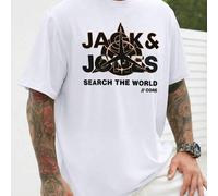 Shein Camiseta blanca de hombre con estampado "Jack & Jones", cuello redondo, 220 g/m², para verano, de puro algodón, manga corta (1 unidad).