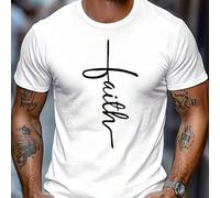 Shein Camiseta blanca de hombre con motivo de fe, camiseta de hombre con cuello redondo, 220 g/m², para verano, fabricada en puro algodón, manga corta (1 pi