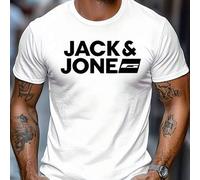 Shein Camiseta blanca de hombre de JACK&JONES, camiseta de hombre con cuello redondo, 220 g/m², para el verano, fabricada en puro algodón, manga corta (1