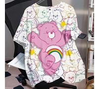 Shein Camiseta blanca de manga corta y cuello redondo con estampado de Osos Alegres, Oso de la Buena Suerte, Oso Amoroso, Oso Sonriente y Oso Tierno, de cor