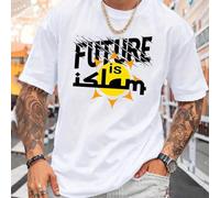 Shein Camiseta blanca de manga corta y cuello redondo para hombre con un estampado gráfico único del eslogan "FUTURE is Islam". Cómoda, transpirable y elega