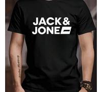 Shein Camiseta blanca Jack & Jones para hombre con estampado de moda, 220 g/m², informal, cuello redondo, algodón puro, manga corta (1 pieza)