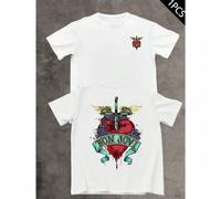 Shein Camiseta Bon Jovi Heart Sword, para hombre, con estampado de doble cara, cuello redondo, informal, de algodón de 220 g/m² (1 unidad)