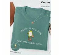 Shein Camiseta bordada "Hold On Partner", Camiseta loca de rana vaquera, Camiseta gráfica extraña para mujer de la Generación Z