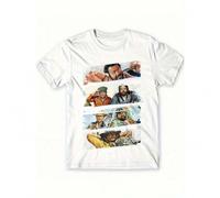 Shein Camiseta Bud Spencer para hombre: Camiseta blanca informal de manga corta y cuello redondo con estampado gráfico del héroe del Oeste. Confeccionada en