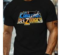 Shein Camiseta Caballeros del Zodiaco de Saint Seiya, cuello redondo para hombre, 220 g/m², algodón puro de verano, manga corta (1 pieza)