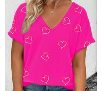 Shein Camiseta casual con estampado de todo el Body con forma de corazón para mujer de talla grande, camisetas gráficas para mujer, ropa de San Valentín, at